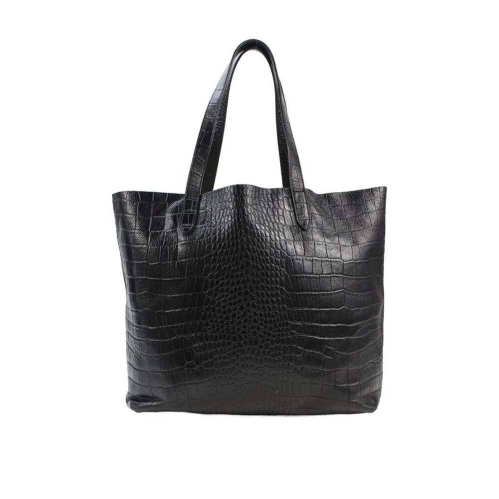 Cuyana Womens Leather Crocodile Print Large Tote Shoulder Handbag Black